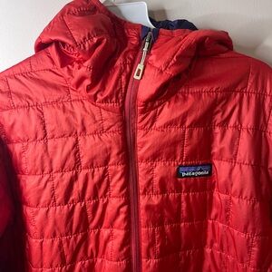 Men’s red Patagonia nano puff hooded jacket Small